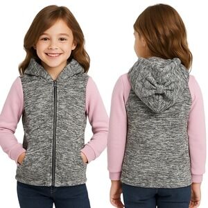 Chance or Fate Vest Sleeveless Grey Black Girls Size Large Stretch Hooded Bow‎